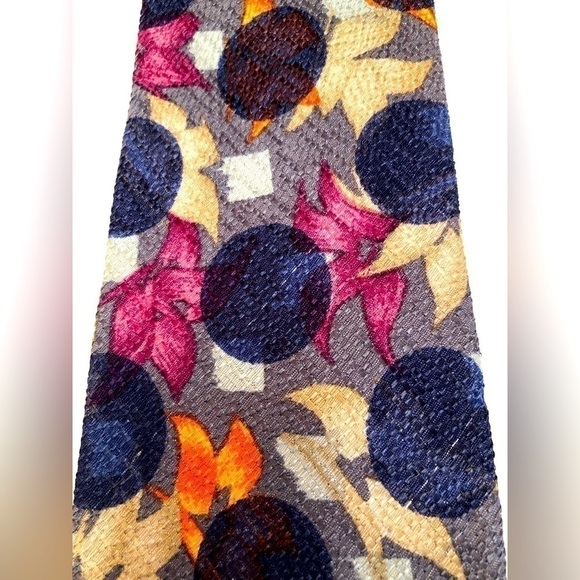 UNGARO Paris Purple Blue Circles Pink Orange Cream Flowers Silk Tie Necktie - Picture 13 of 16